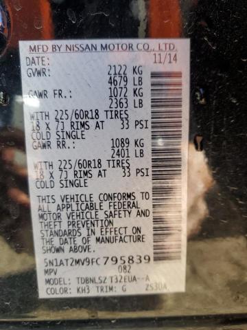 5N1AT2MV9FC795839 - 2015 NISSAN ROGUE S BLACK photo 12