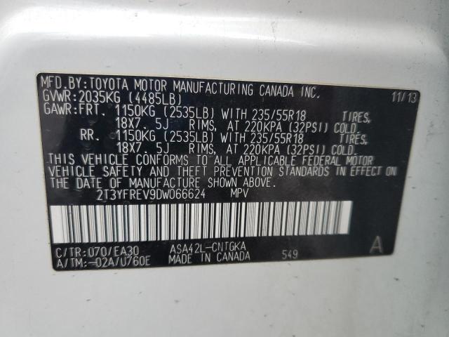 2T3YFREV9DW066624 - 2013 TOYOTA RAV4 LIMITED 白色 照片 12