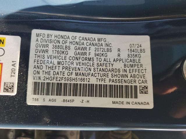 2HGFE2F59SH516612 - 2025 HONDA CIVIC SPORT Mavi foto 12