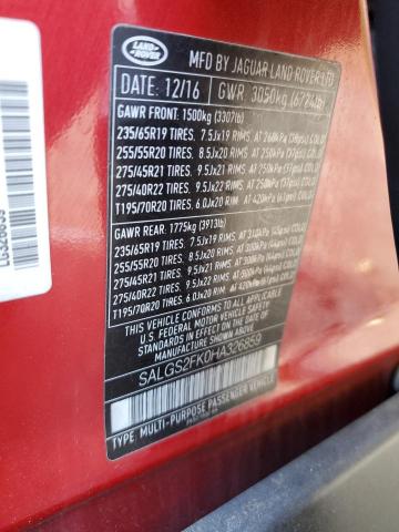 SALGS2FK0HA326859 - 2017 LAND ROVER RANGE ROVE HSE RED photo 12