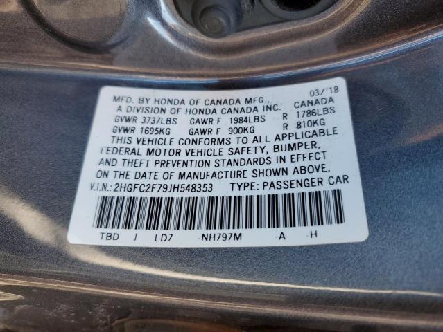 2HGFC2F79JH548353 - 2018 HONDA CIVIC EX GRAY photo 13