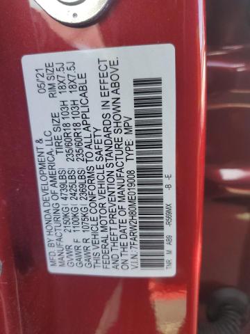 7FARW2H80ME019008 - 2021 HONDA CR-V EXL 红色 照片 12