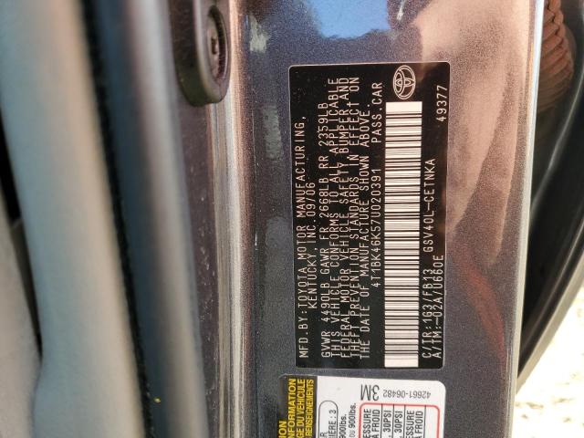 4T1BK46K57U020391 - 2007 TOYOTA CAMRY LE GRAY photo 12