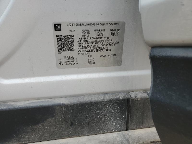 2GNAXKEV4K6305034 - 2019 CHEVROLET EQUINOX LT SILVER photo 14