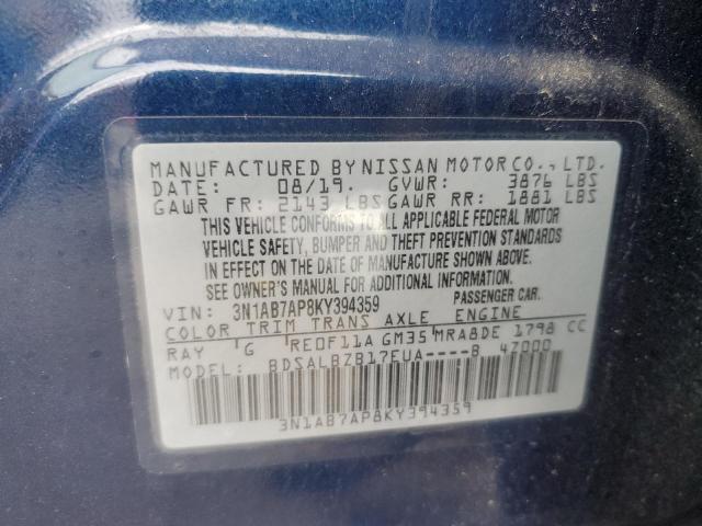 3N1AB7AP8KY394359 - 2019 NISSAN SENTRA S Niebieski zdjęcie 13