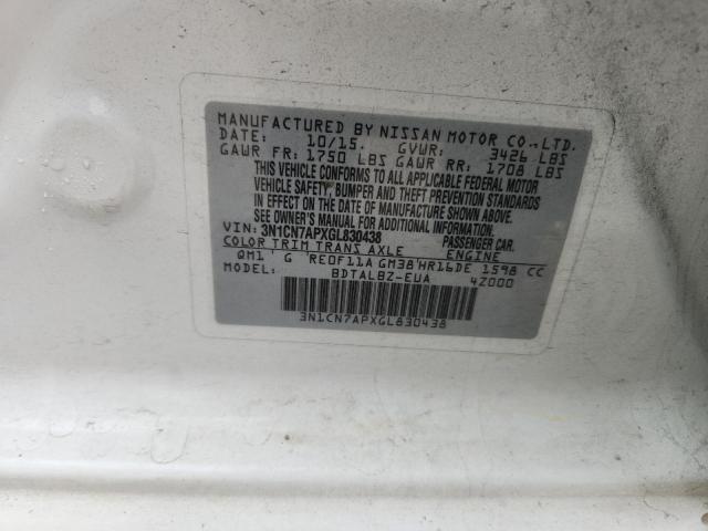 3N1CN7APXGL830438 - 2016 NISSAN VERSA S Ağ foto 12