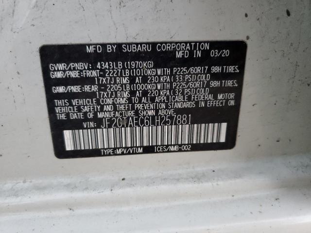 JF2GTAEC6LH257881 - 2020 SUBARU CROSSTREK PREMIUM Ақ фото 12