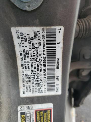 1HGFA16586L087042 - 2006 HONDA CIVIC LX GRAY photo 13