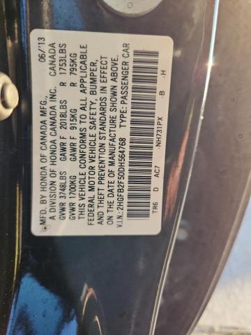 2HGFB2F50DH564768 - 2013 HONDA CIVIC LX შავი ფოტო 12