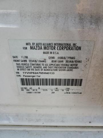 1YVHP82A795M40133 - 2009 MAZDA 6 I WHITE photo 12