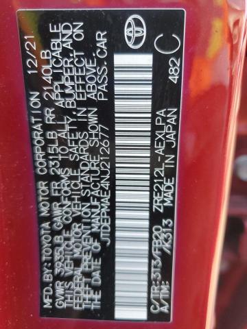 JTDEPMAE4NJ212677 - 2022 TOYOTA COROLLA LE 红色 照片 12