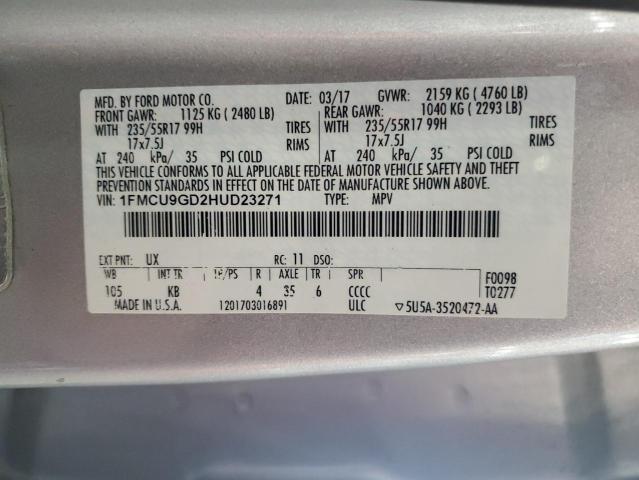 1FMCU9GD2HUD23271 - 2017 FORD ESCAPE SE Күміс фото 13