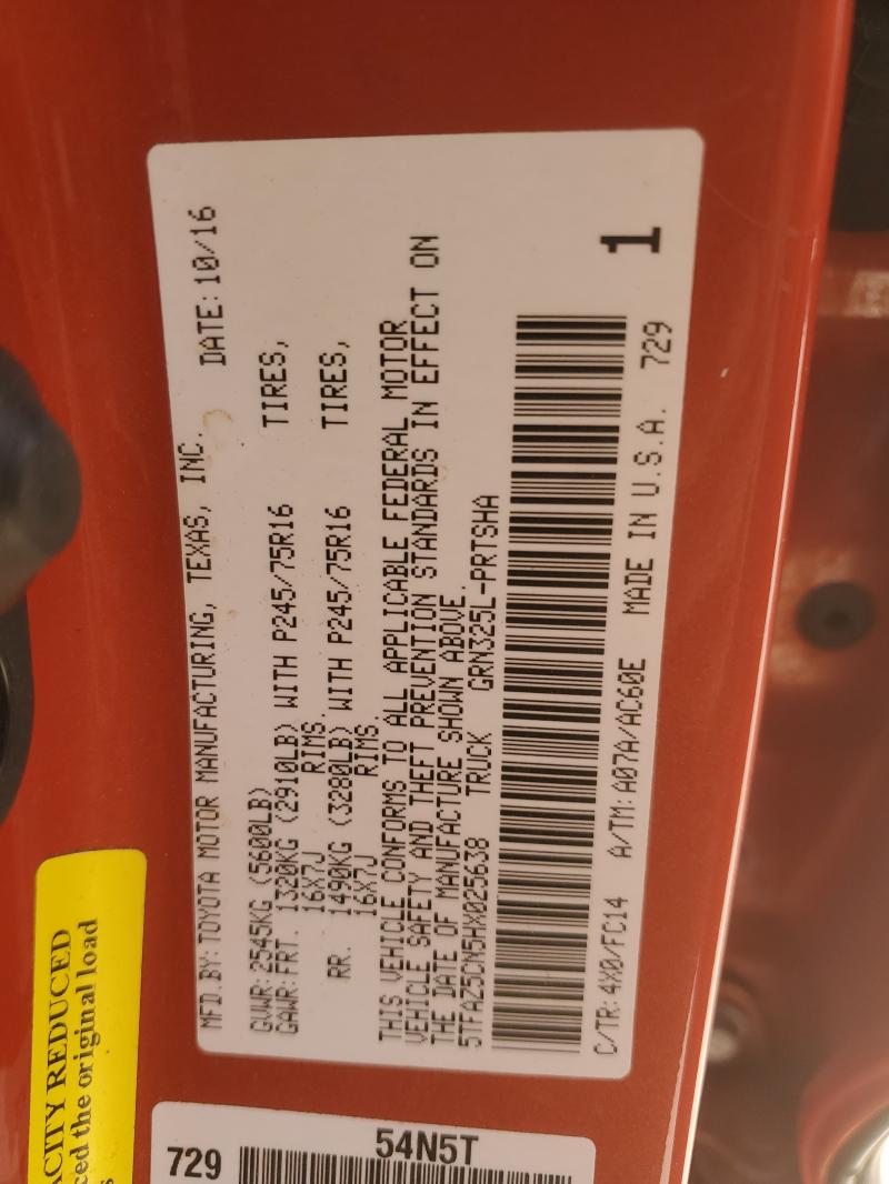 5TFAZ5CN5HX025638 - 2017 TOYOTA TACOMA DOUBLE CAB 橙色 照片 12