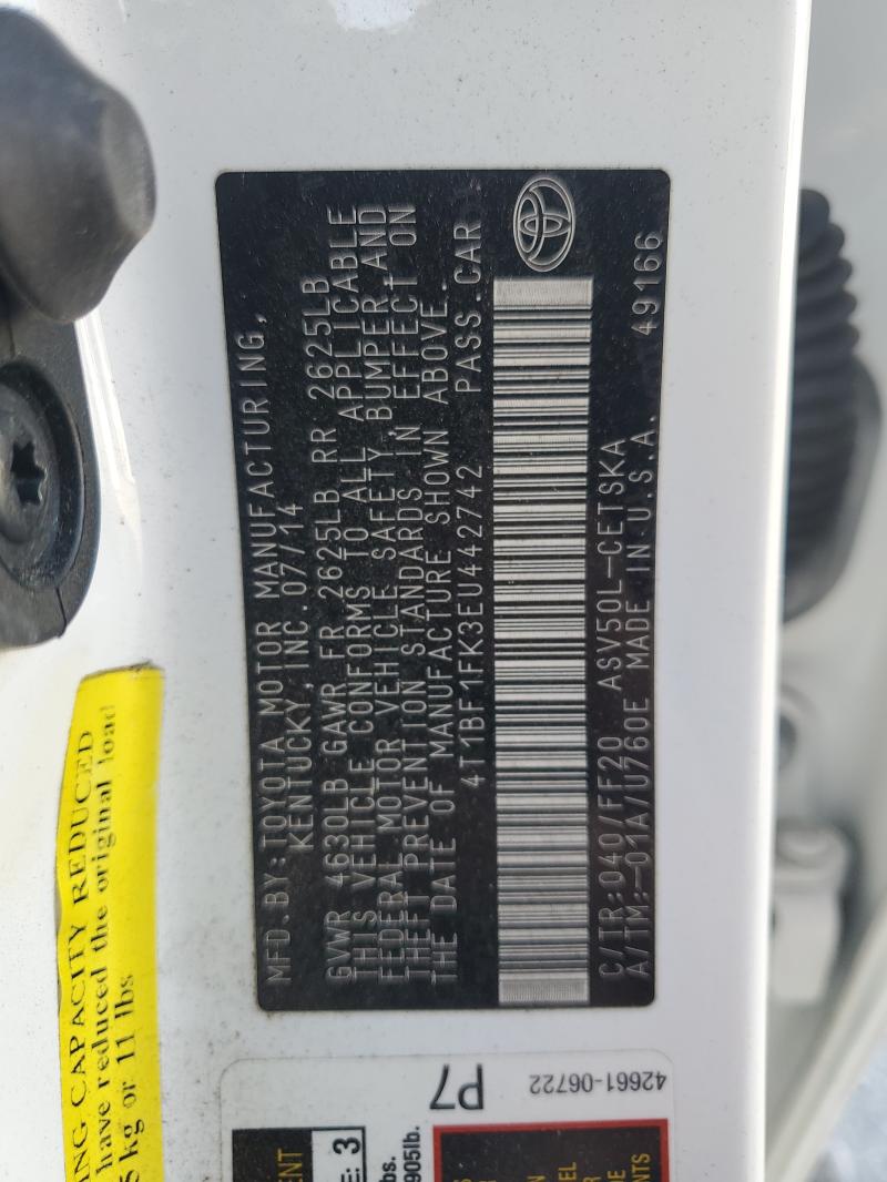 4T1BF1FK3EU442742 - 2014 TOYOTA CAMRY L WHITE photo 12