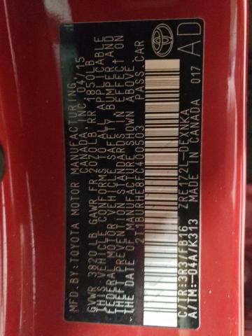 2T1BURHE8FC400503 - 2015 TOYOTA COROLLA L BURGUNDY photo 13