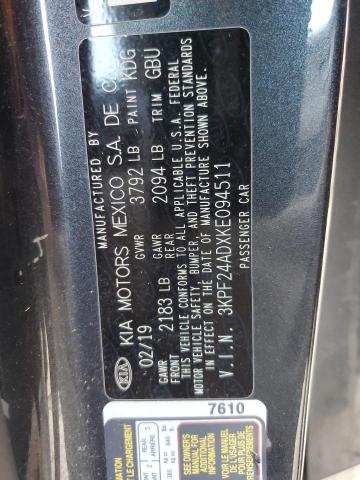 3KPF24ADXKE094511 - 2019 KIA FORTE FE 灰色 照片 12