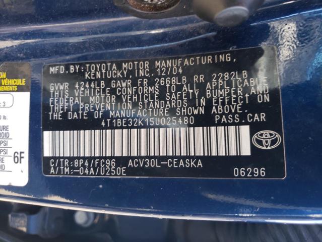 4T1BE32K15U025480 - 2005 TOYOTA CAMRY LE 蓝色 照片 12