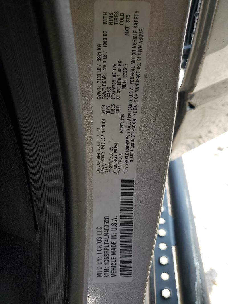 1C6SRFLT4LN403520 - 2020 RAM 1500 REBEL Plata foto 12