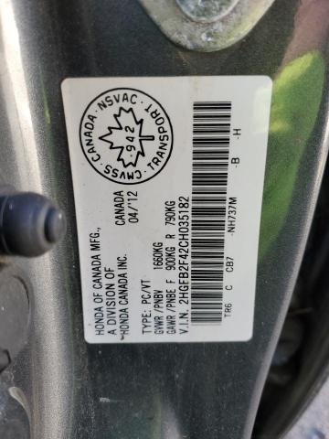 2HGFB2F42CH035182 - 2012 HONDA CIVIC LX GRAY photo 13