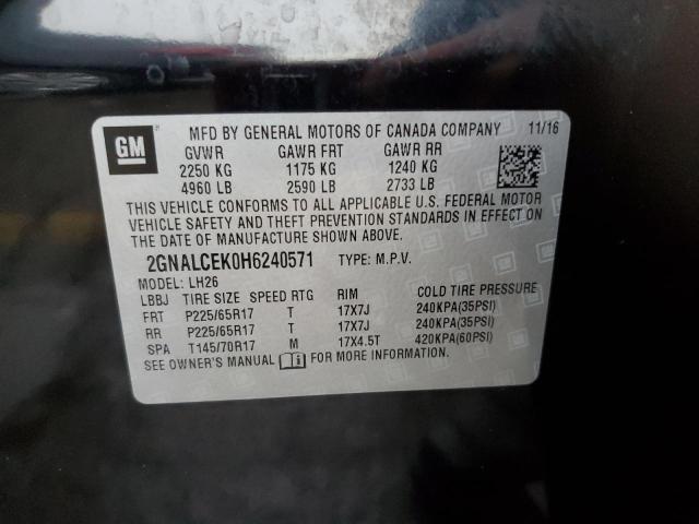 2GNALCEK0H6240571 - 2017 CHEVROLET EQUINOX LT შავი ფოტო 13