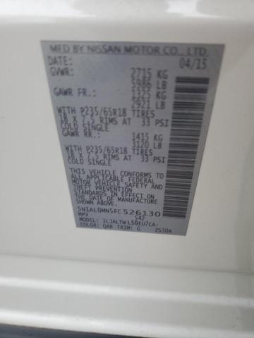 5N1AL0MN5FC526130 - 2015 INFINITI QX60 WHITE photo 14