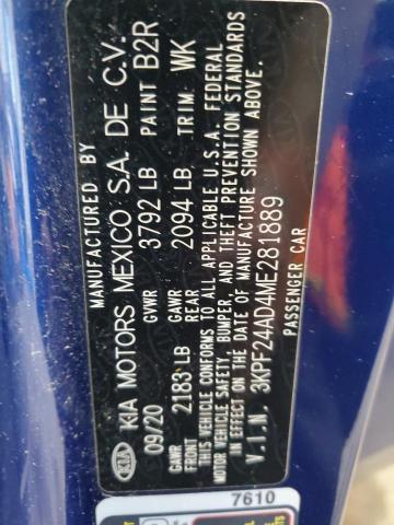 3KPF24AD4ME281889 - 2021 KIA FORTE FE 蓝色 照片 13