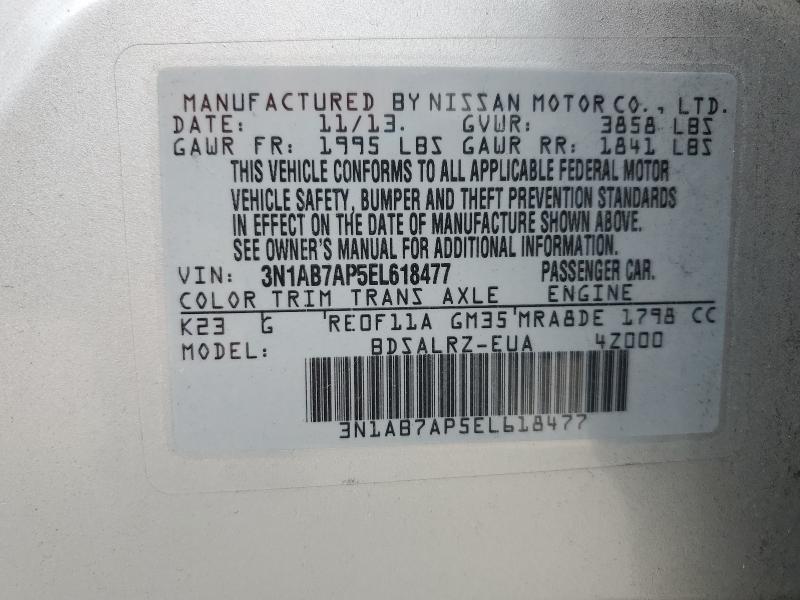 3N1AB7AP5EL618477 - 2014 NISSAN SENTRA S 银色 照片 12