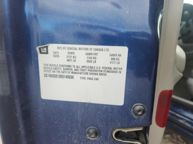2G1WU581269140938 - 2006 CHEVROLET IMPALA LTZ Көк фото 12