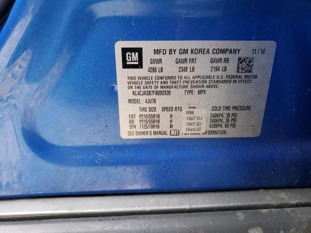 KL4CJASB7FB092939 - 2015 BUICK ENCORE BLUE photo 13