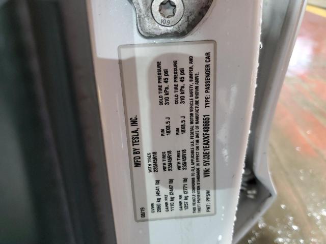 5YJ3E1EAXKF486651 - 2019 TESLA MODEL 3 أبيض صورة 12
