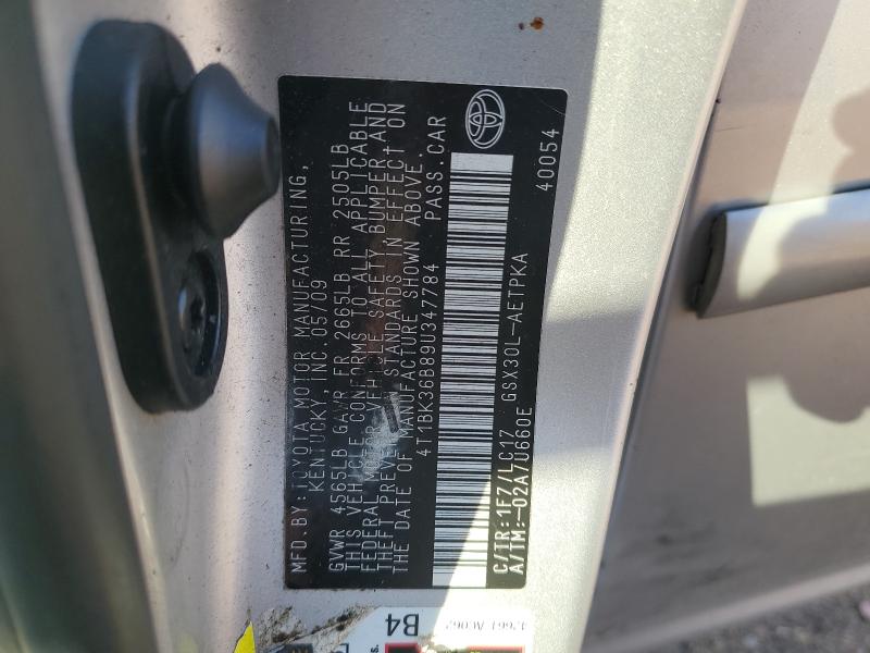 4T1BK36B89U347784 - 2009 TOYOTA AVALON XL ვერცხლისფერი ფოტო 12