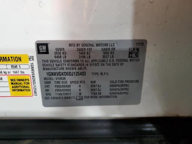 1GNKVGKD6DJ125403 - 2013 CHEVROLET TRAVERSE LT WHITE photo 13