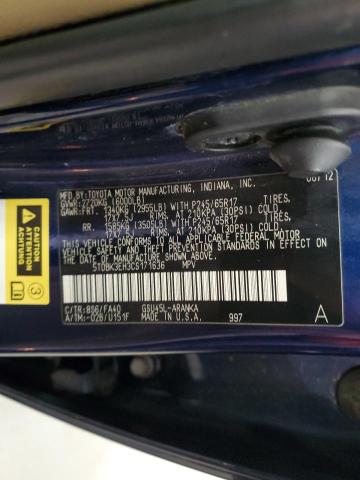 5TDBK3EH3CS171636 - 2012 TOYOTA HIGHLANDER BASE Көк фото 13