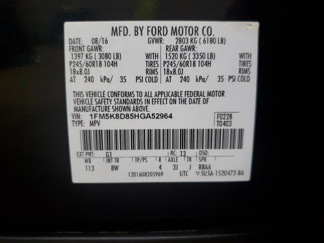 1FM5K8D85HGA52964 - 2017 FORD EXPLORER XLT 黑色 照片 13