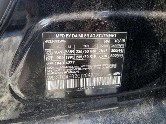 WDCTG4EB2GJ209913 - 2016 MERCEDES-BENZ GLA 250 შავი ფოტო 13