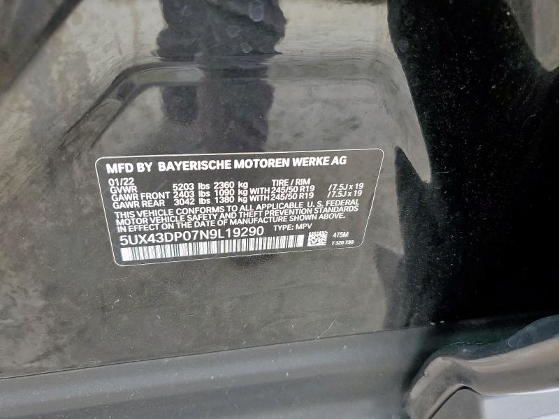 5UX43DP07N9L19290 - 2022 BMW X3 SDRIVE30I BLACK photo 12