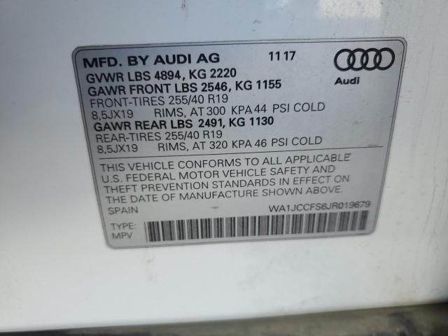 WA1JCCFS6JR019679 - 2018 AUDI Q3 PREMIUM PLUS Білий фото 13