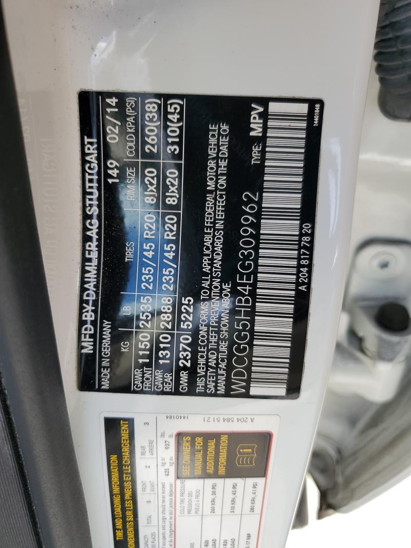 WDCGG5HB4EG309962 - 2014 MERCEDES-BENZ GLK 350 Белый фото 13