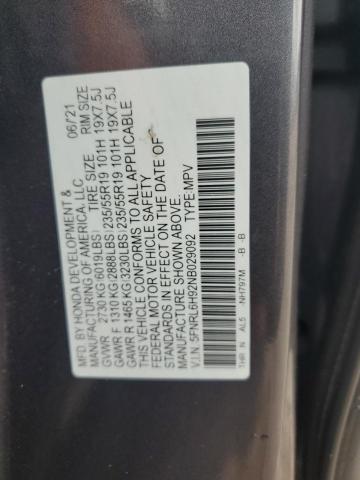 5FNRL6H92NB029092 - 2022 HONDA ODYSSEY ELITE فحمي صورة 13