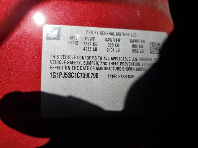 1G1PJ5SC1C7390790 - 2012 CHEVROLET CRUZE ECO Қызыл фото 12