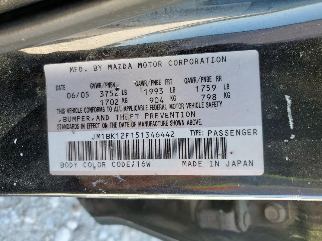 JM1BK12F151346442 - 2005 MAZDA 3 I Boz foto 12