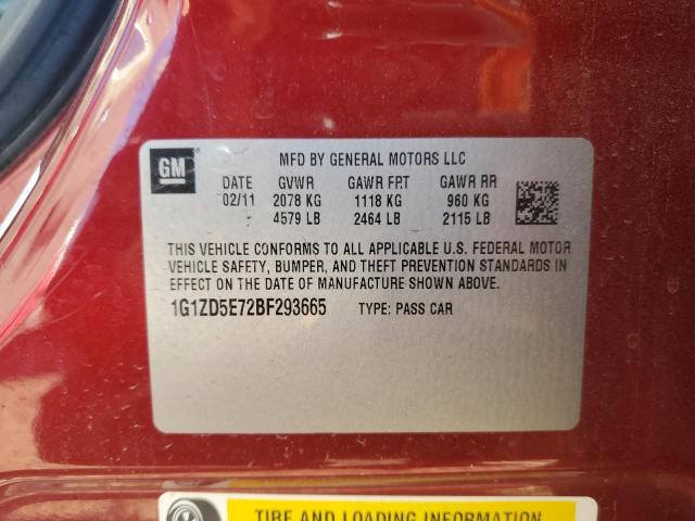 1G1ZD5E72BF293665 - 2011 CHEVROLET MALIBU 2LT წითელი ფოტო 12