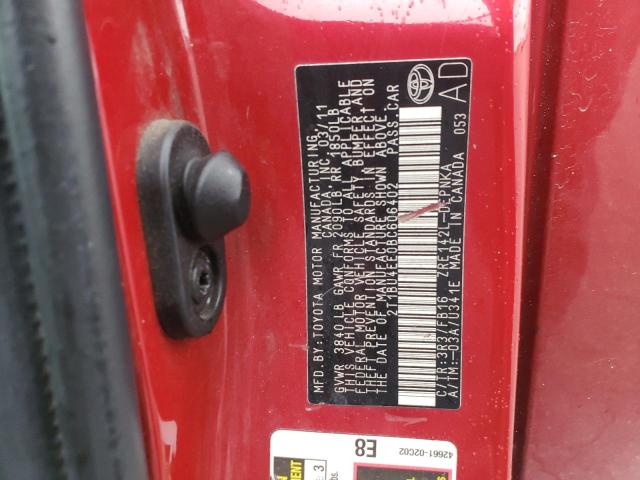 2T1BU4EE0BC606402 - 2011 TOYOTA COROLLA BASE Qırmızı foto 12