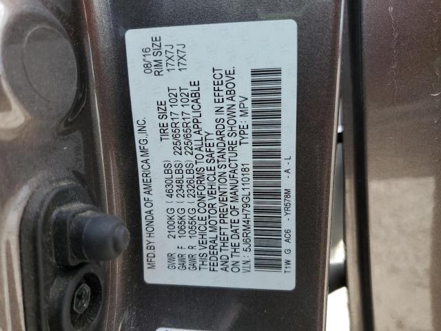 5J6RM4H79GL110181 - 2016 HONDA CR-V EXL BROWN photo 14