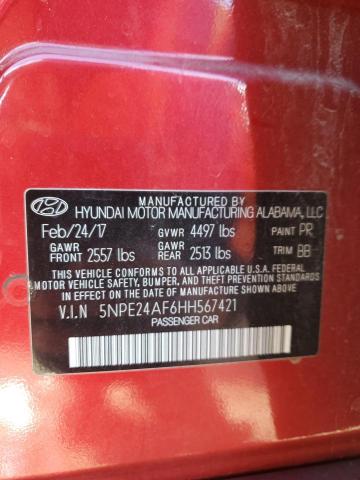 5NPE24AF6HH567421 - 2017 HYUNDAI SONATA SE 红色 照片 12