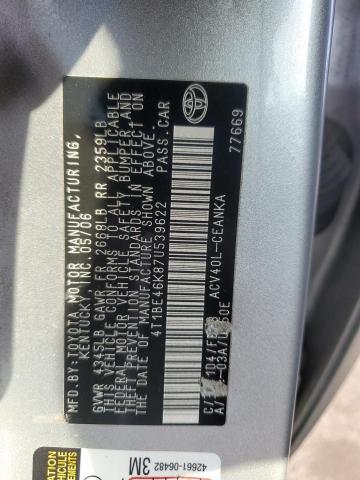 4T1BE46K87U539622 - 2007 TOYOTA CAMRY CE 银色 照片 12