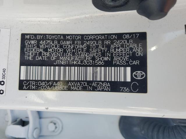 JTNB11HK4J3031586 - 2018 TOYOTA CAMRY L Biały zdjęcie 12