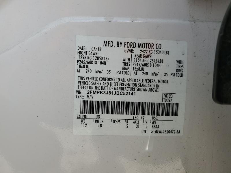 2FMPK3J81JBC52141 - 2018 FORD EDGE SEL Սպիտակ լուսանկար 14