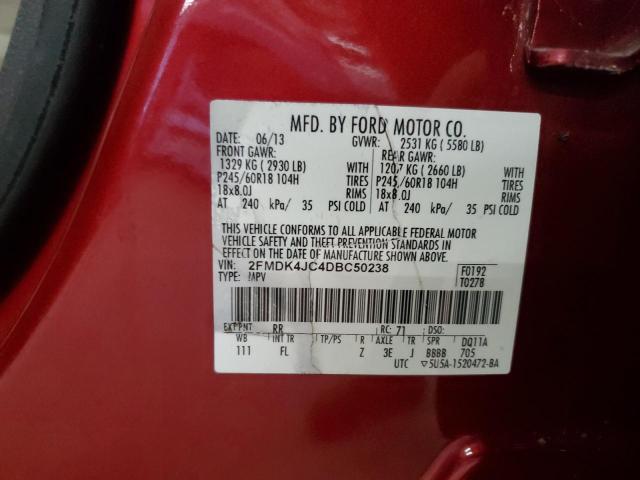 2FMDK4JC4DBC50238 - 2013 FORD EDGE SEL 红色 照片 13