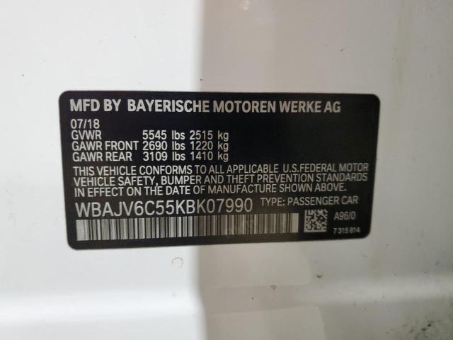 WBAJV6C55KBK07990 - 2019 BMW 640 XIGT WHITE photo 12